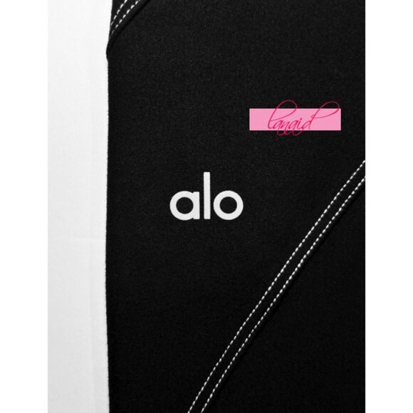 Alo Alosoft High-Waist Sunray Leggings Black White Hi-Rise Waisted Skinny Pants - Picture 11 of 15